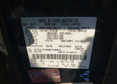 2011 Ford F-150 Xlt from USA, damaged, VIN 1FTEX1EM8BFC00613